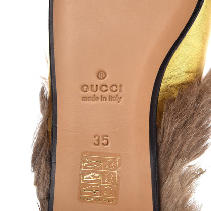 Gucci Metallic Nappa Fur Heart and Lips Womens Princetown Slippers 35 Gold 6 of 8