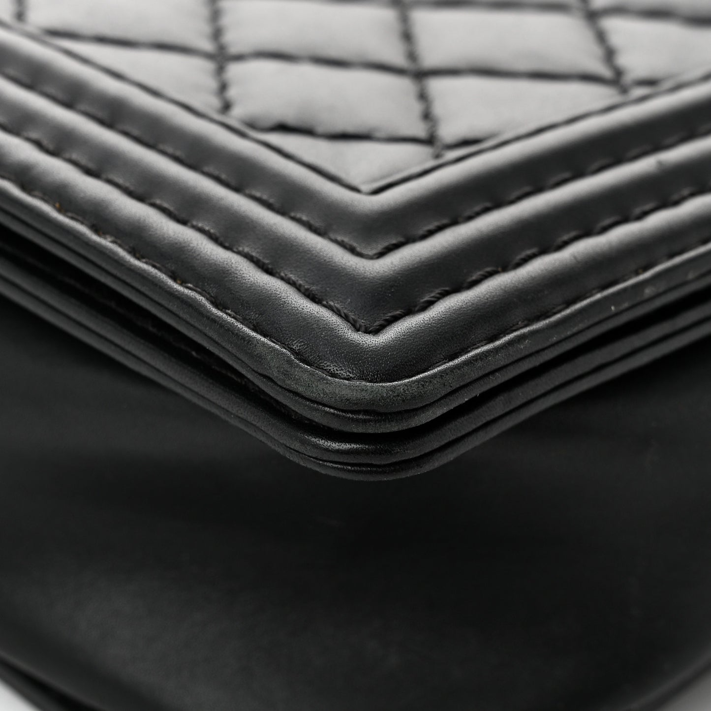 Calfskin Double Stitch Large Boy Flap Black