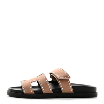Hermes Suede Goatskin Crystal Embellished Womens Chypre Sandals 38 Rose Perle 1 of 9