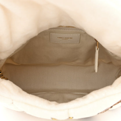 Saint Laurent Terrycloth Summer Print Quilted Small Loulou Puffer Monogram Chain Satchel Multicolor White 5 of 10