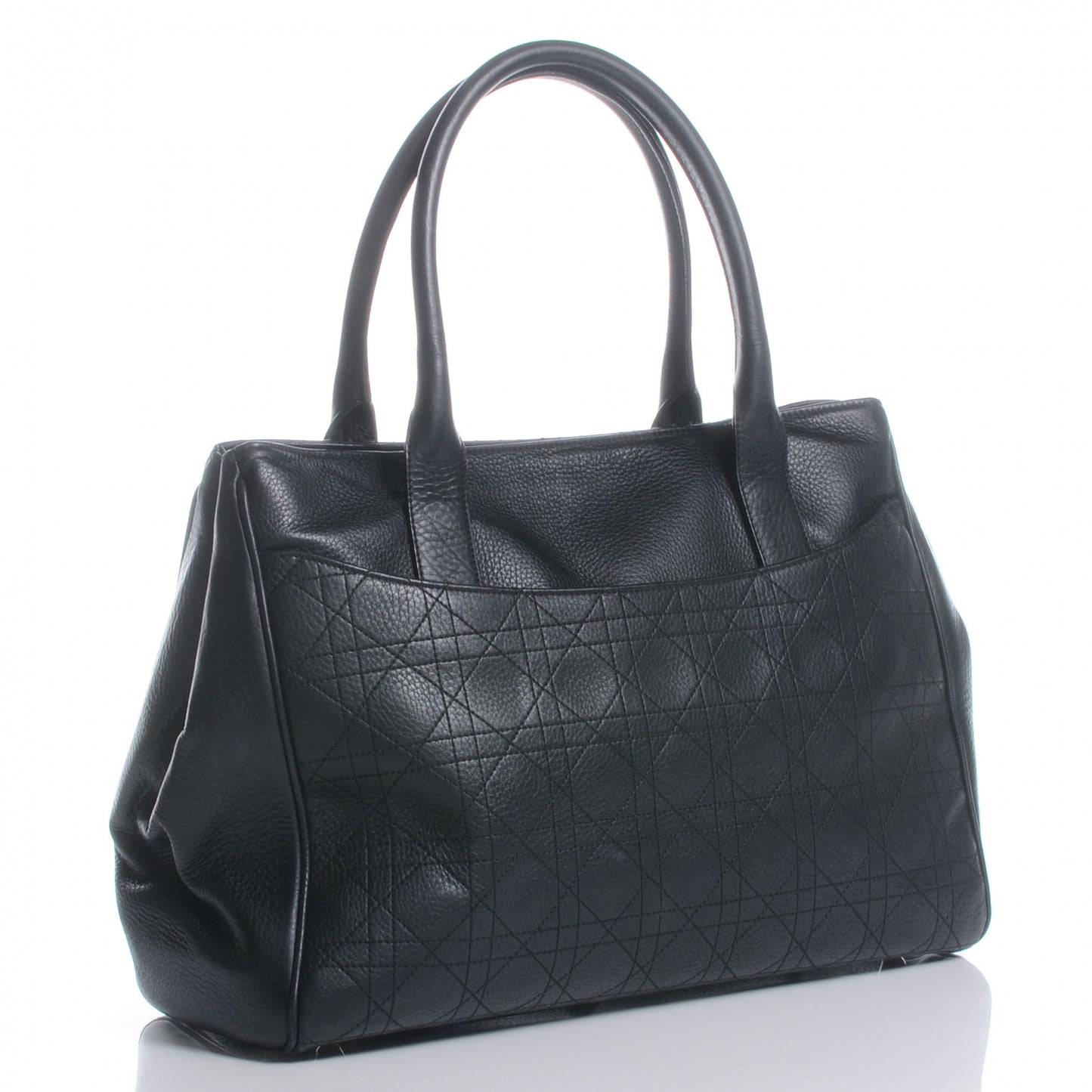 Leather Cannage Stitched Tote Black