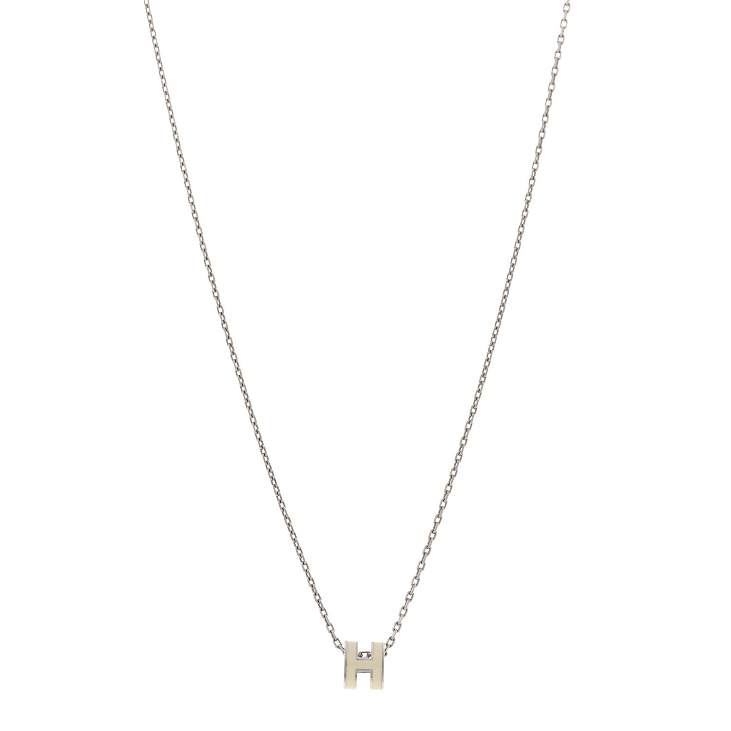Hermes Lacquered Palladium Mini Pop H Pendant Necklace White 1 of 6