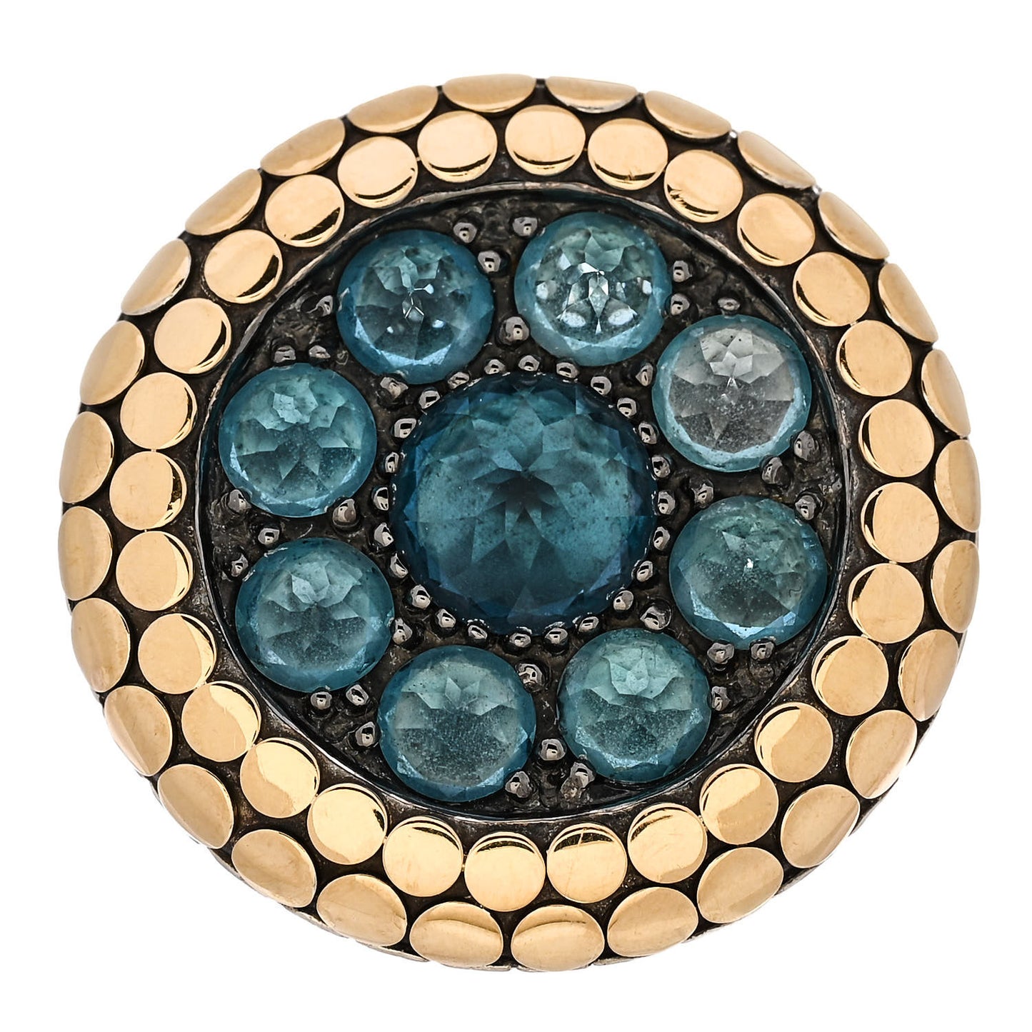 Sterling Silver 18K Yellow Gold Blue Topaz Dot Batu Ring 52 6