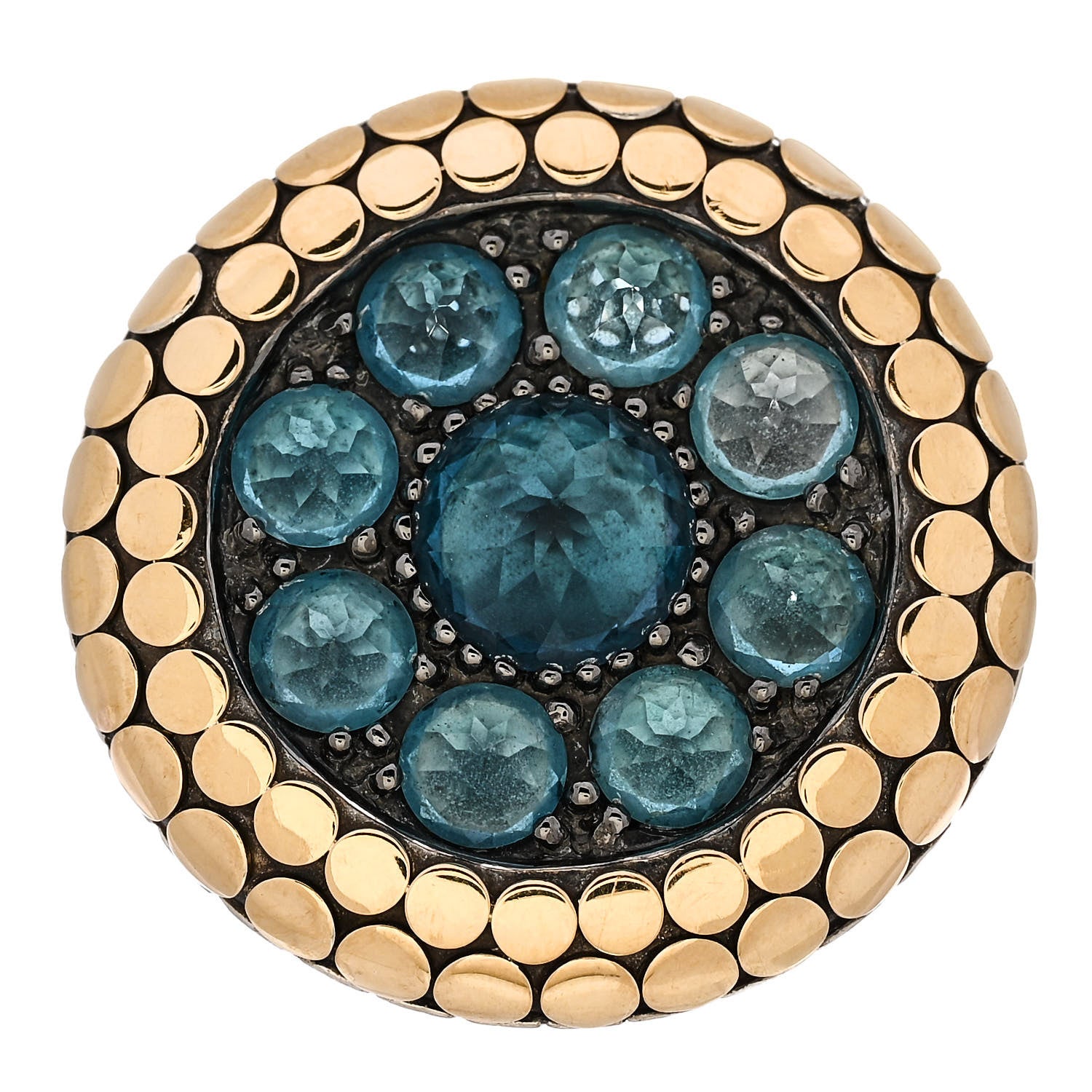 John Hardy Sterling Silver 18K Yellow Gold Blue Topaz Dot Batu Ring 52 6 1 of 7