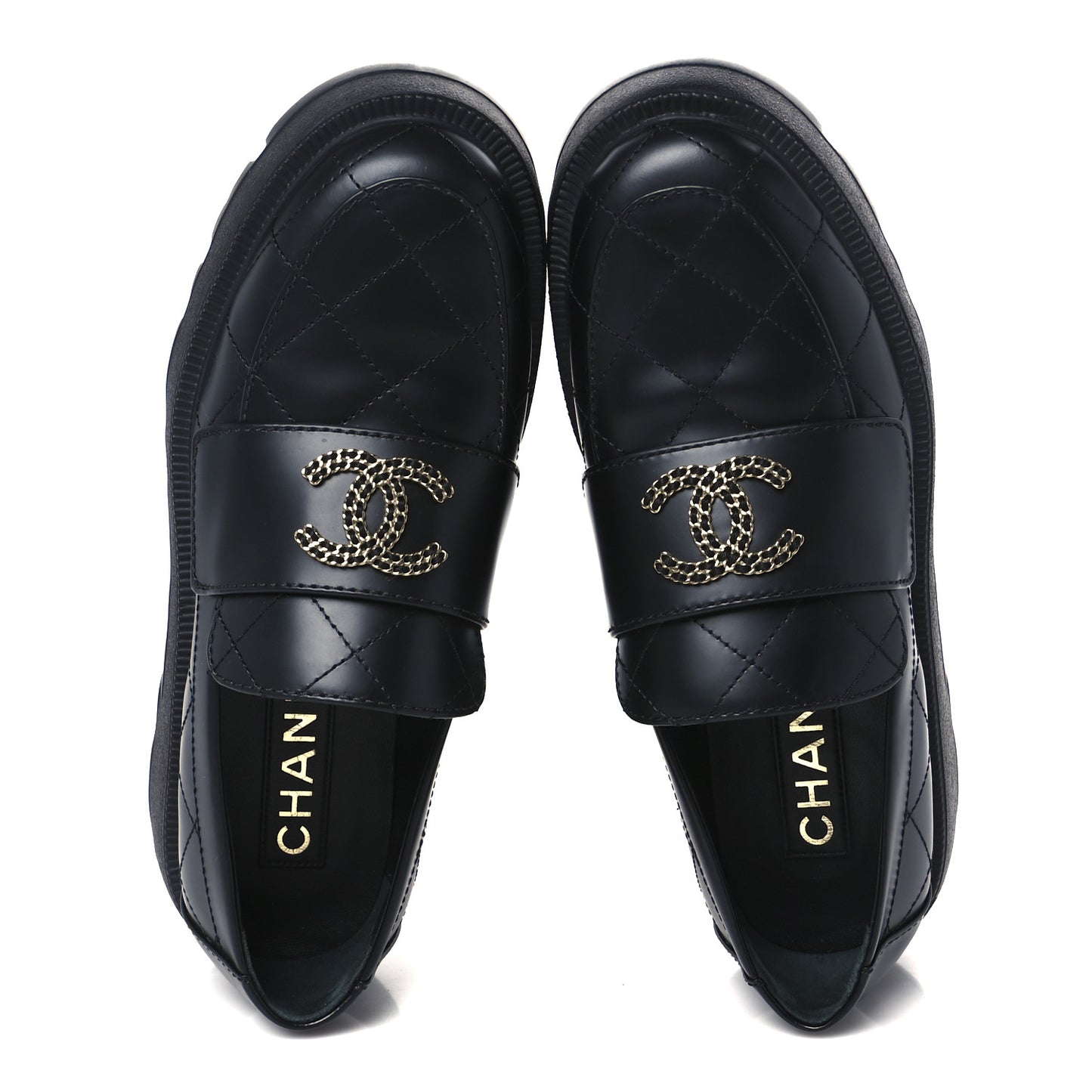 Calfskin Stitched CC Loafers 37 Black