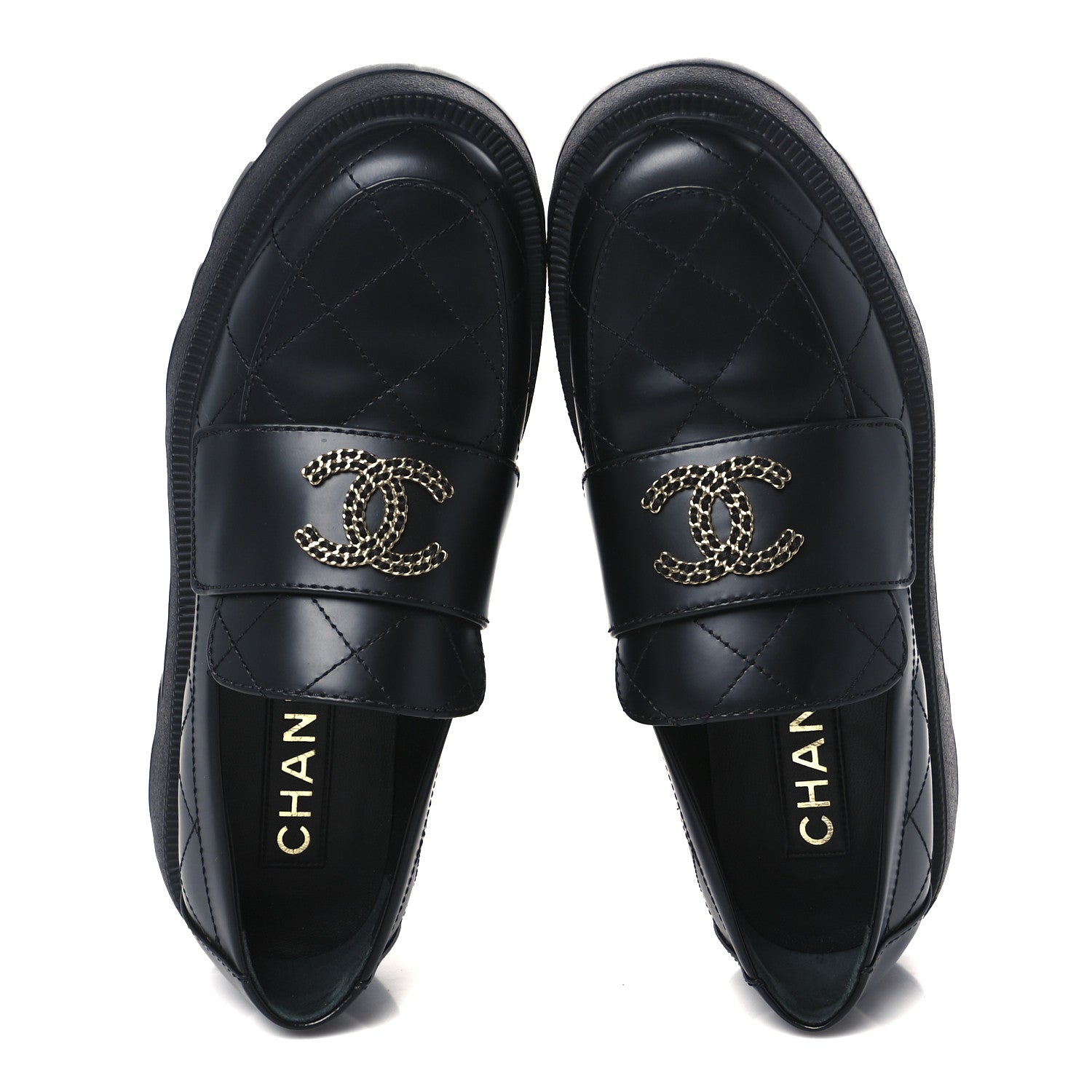 Chanel Calfskin Stitched CC Loafers 37 Black 5 of 9