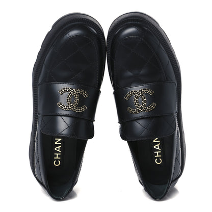 Chanel Calfskin Stitched CC Loafers 37 Black 5 of 9