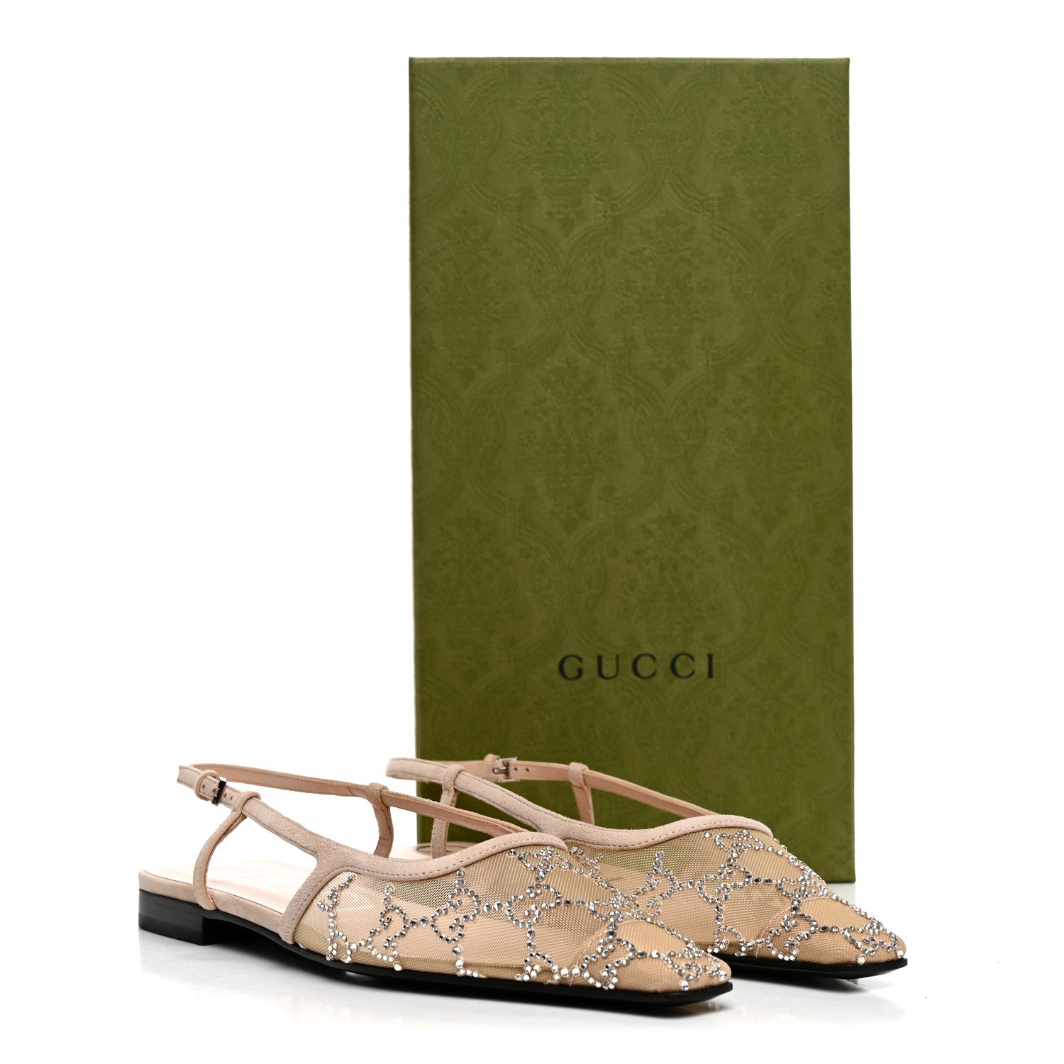Gucci Suede Mesh Crystal GG Monogram Slingback Ballet Flats 37 Light Powder Skin Rose 9 of 9