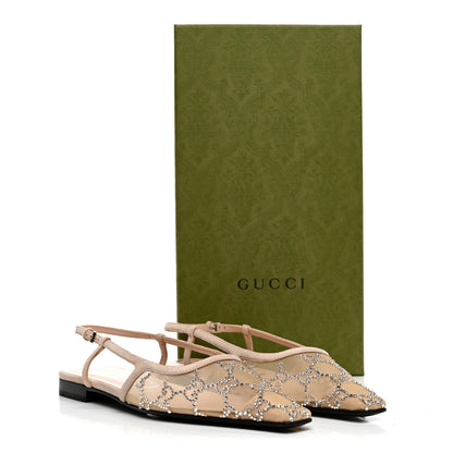 Gucci Suede Mesh Crystal GG Monogram Slingback Ballet Flats 37 Light Powder Skin Rose 9 of 9