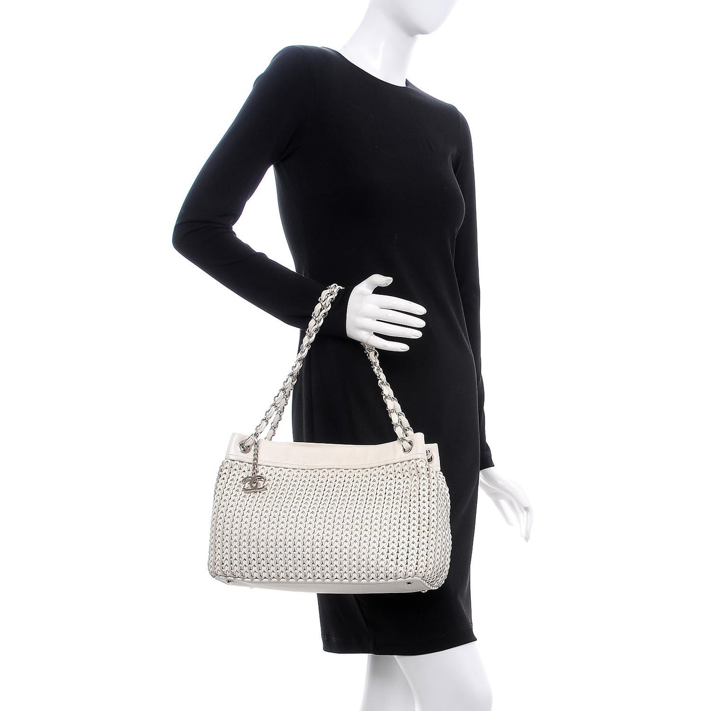 Calfskin Small Braided CC Tote White
