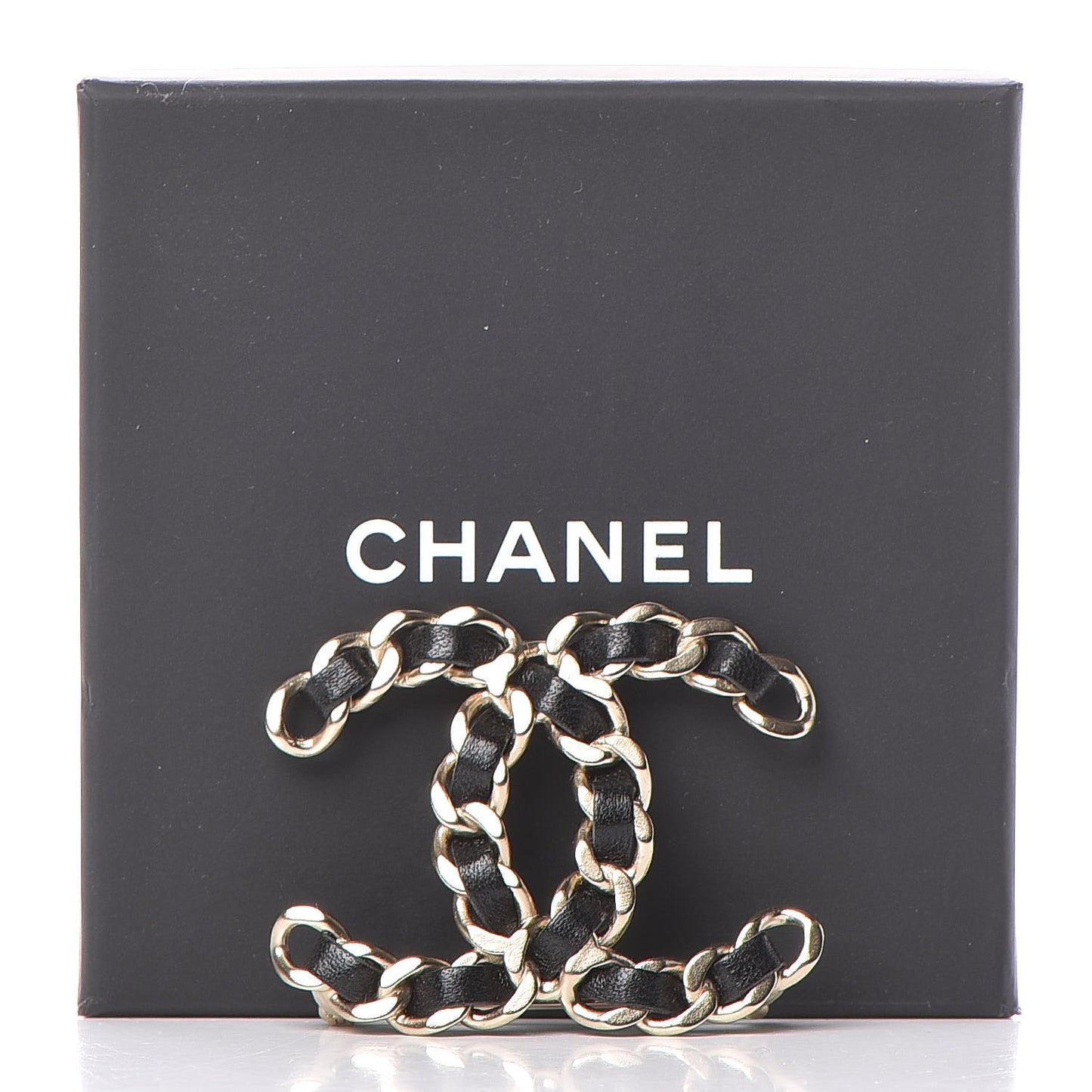 Lambskin Chain CC Brooch Black Gold