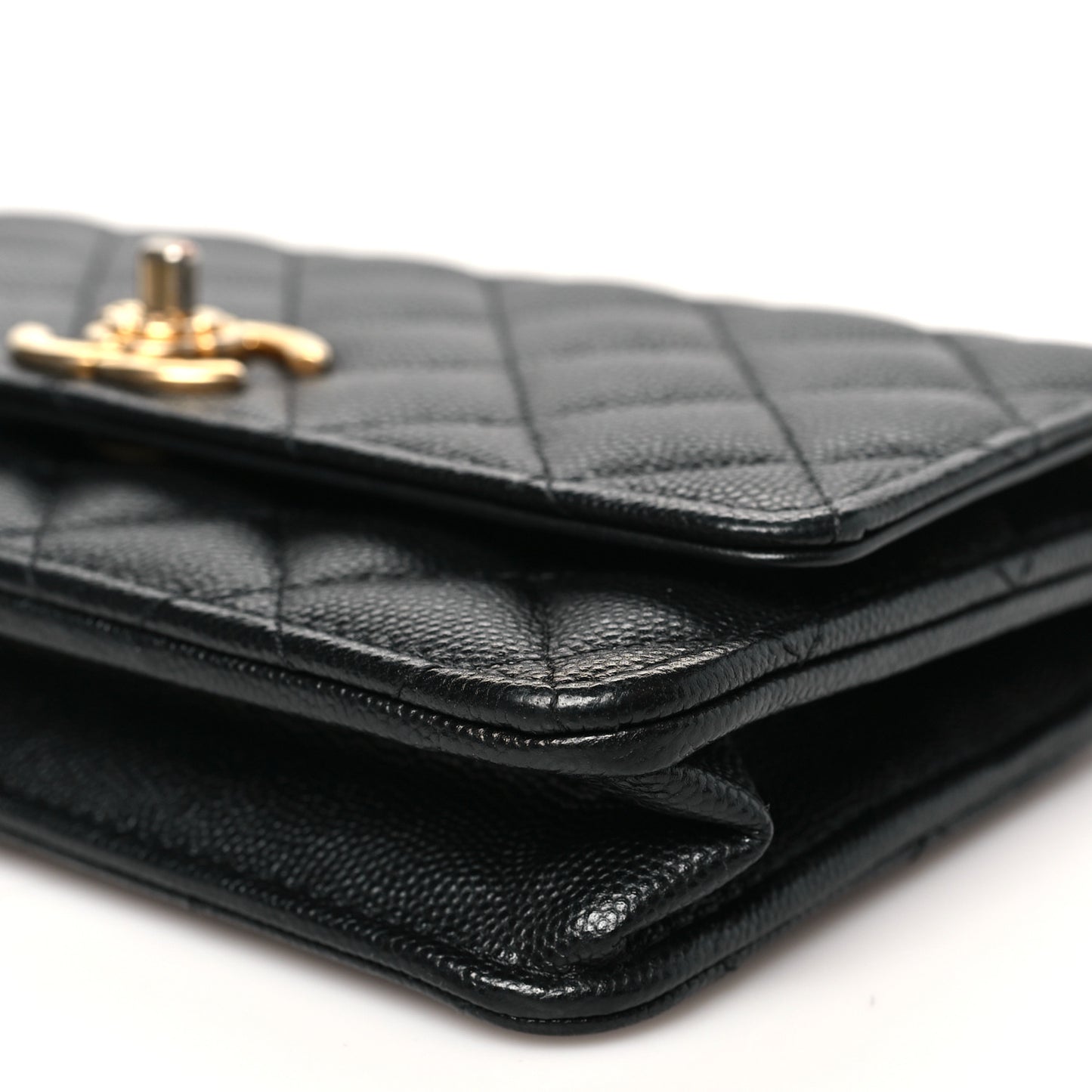 Caviar Quilted Camellia Wallet On Chain WOC Black