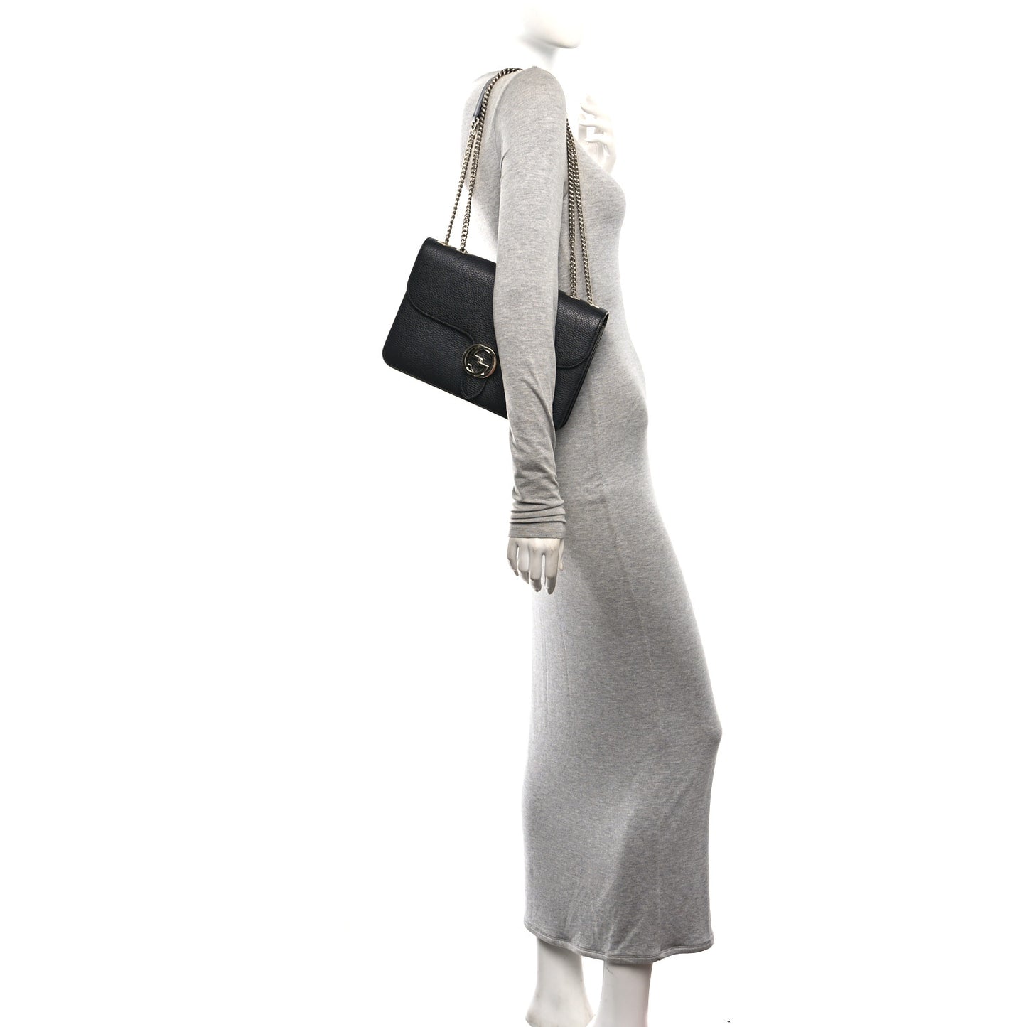 Dollar Calfskin Interlocking G Shoulder Bag Black