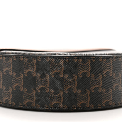 Celine Lambskin Triomphe Canvas Round Purse On Strap Black Tan 9 of 11