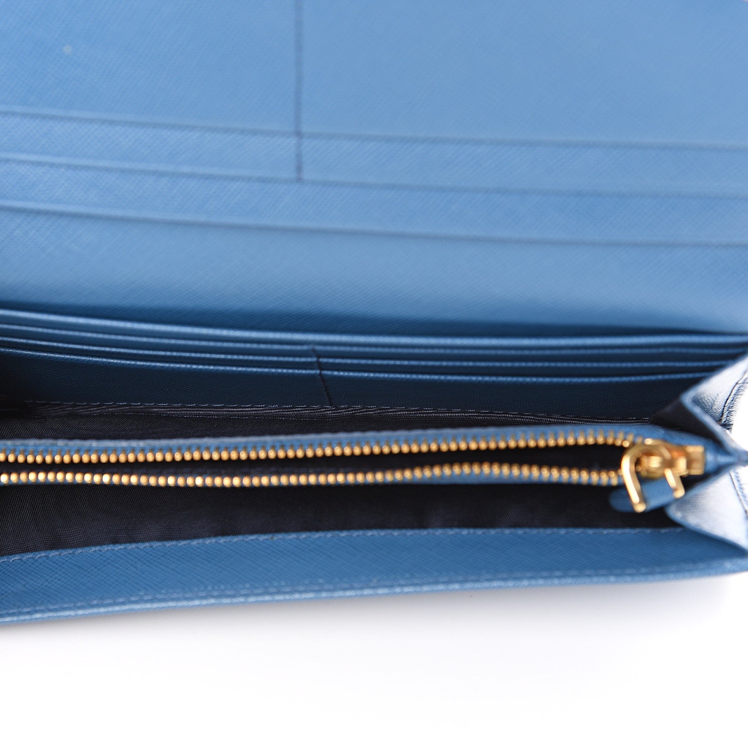 Prada Saffiano Metal Continental Flap Wallet Cobalto 4 of 11
