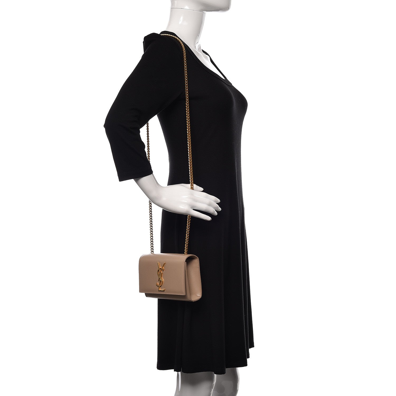 Saint Laurent Grain De Poudre Small Monogram Kate Satchel Dark Beige 2 of 12
