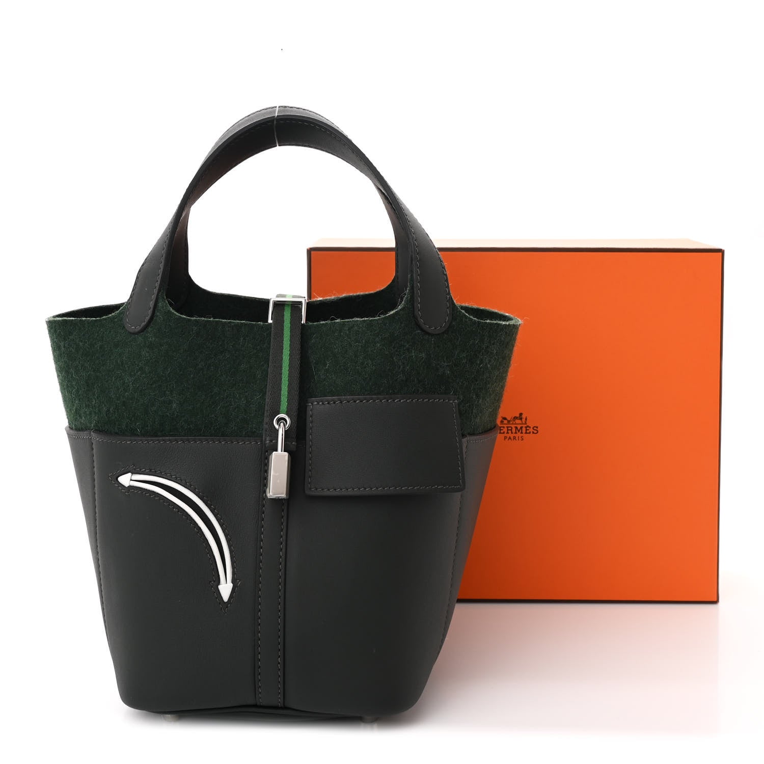 Hermes Wool Felt Swift Go Team Picotin Lock 18  Vert Fonce Vert Anglais Vert Cactus New White 11 of 11