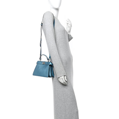 Fendi Metallic Cuoio Roma Sellerissima Nappa Sintetica Tape Stitch Petite Peekaboo I SEE U Iconic Satchel Placca Argento 2 of 11