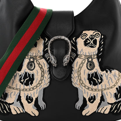 Gucci Calfskin Web Dog Embroidered Large Dionysus Hobo Black 8 of 13