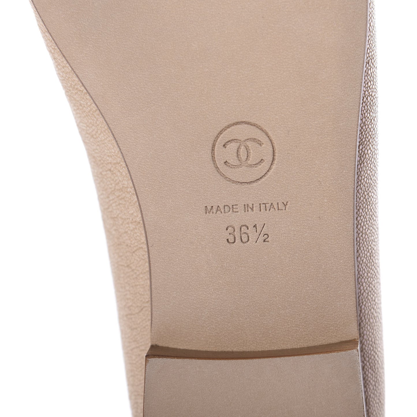 Iridescent Grained Calfskin Cap Toe Ballerina Flats 36.5 Beige