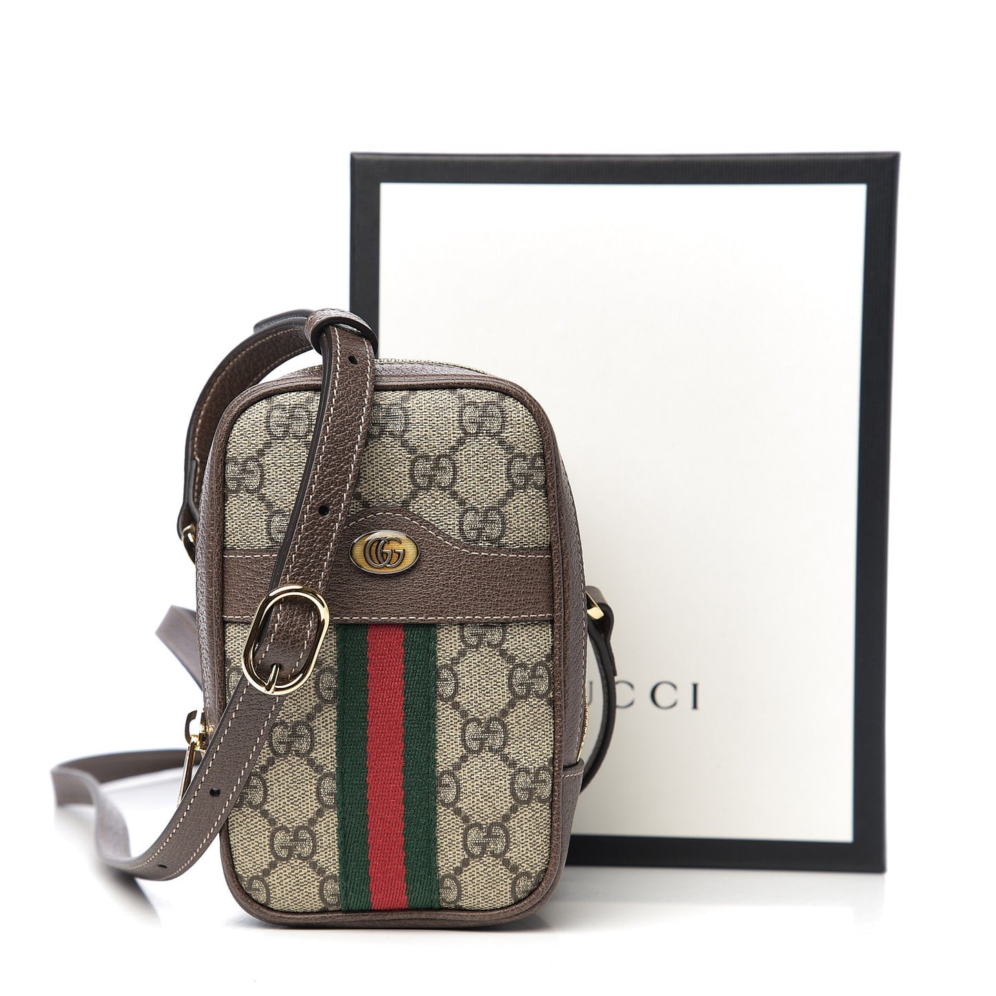 GG Supreme Monogram Web Mini Ophidia Double Zip Crossbody Bag Beige New Acero