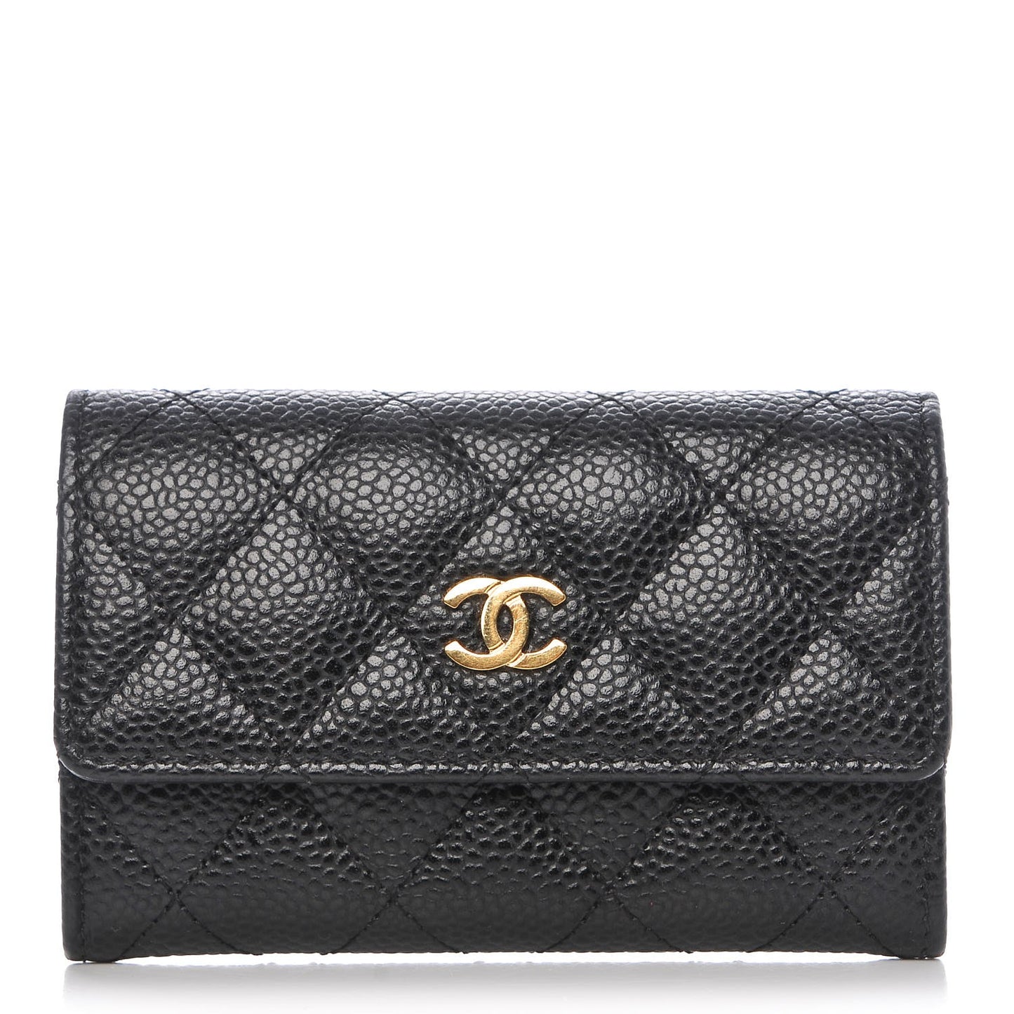 Caviar Quilted Flap Card Holder Black