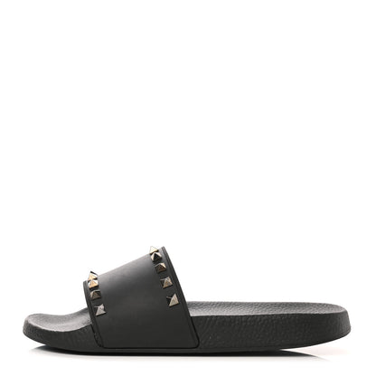 Valentino Garavani Rubber Rockstud Slide Sandals 39 Black 1 of 8