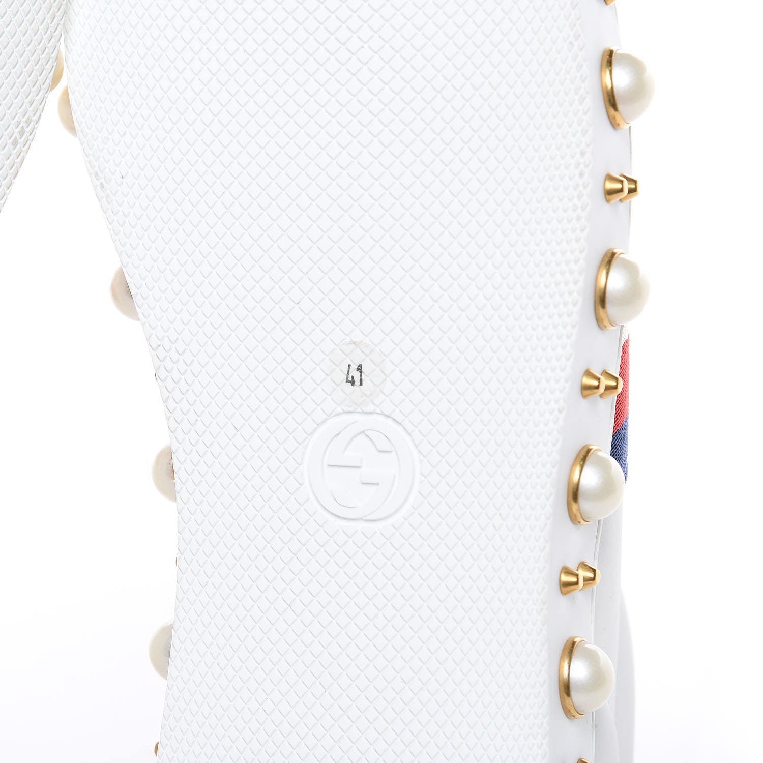 Gucci Calfskin Ayers Web Pearl Studded Womens Ace Sneakers 41 White 6 of 8