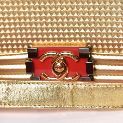 Chanel Metallic Lambskin Embossed Small Cube Boy Flap Gold 15 of 15