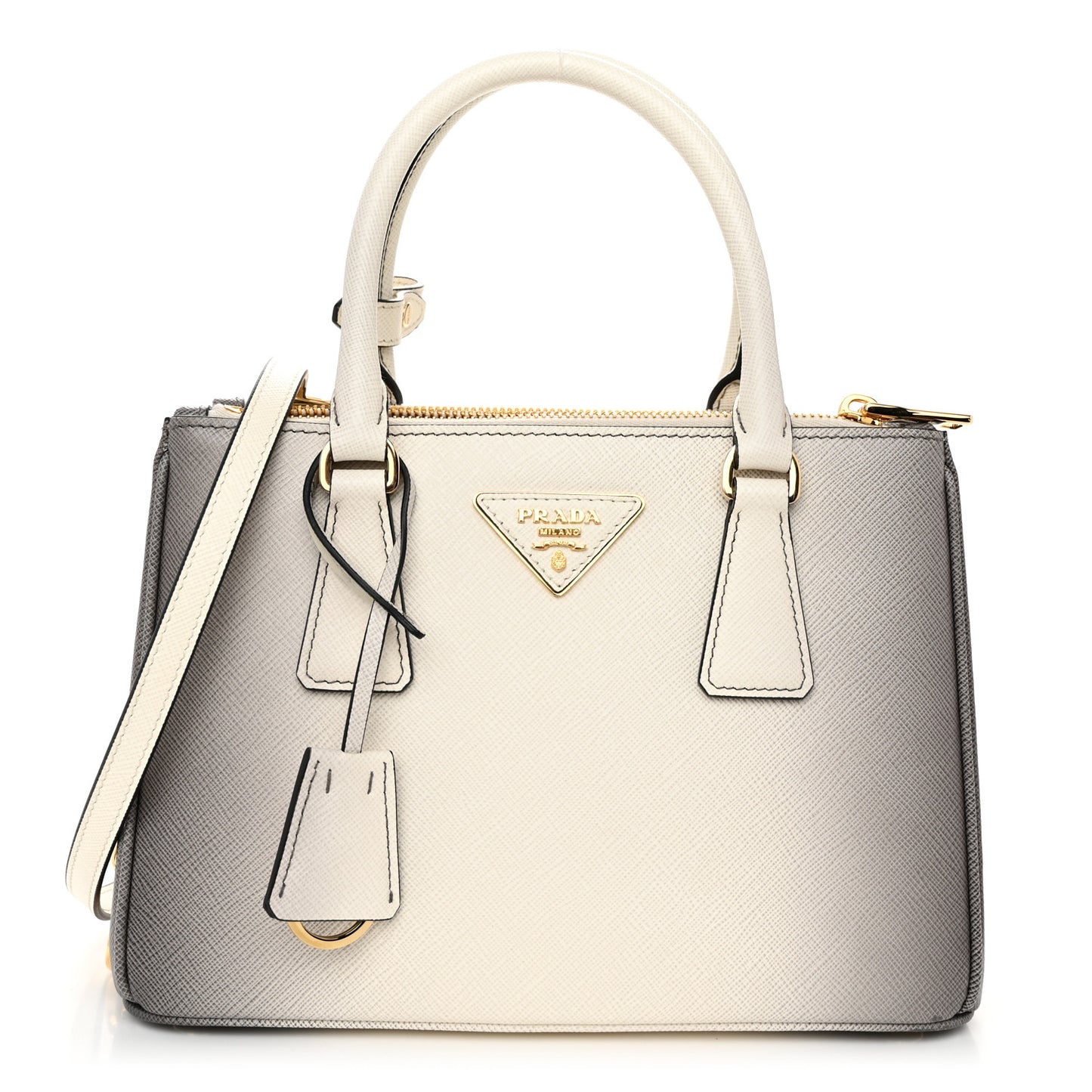 Saffiano Lux Ombre Small Galleria Double Zip Tote Gradient White