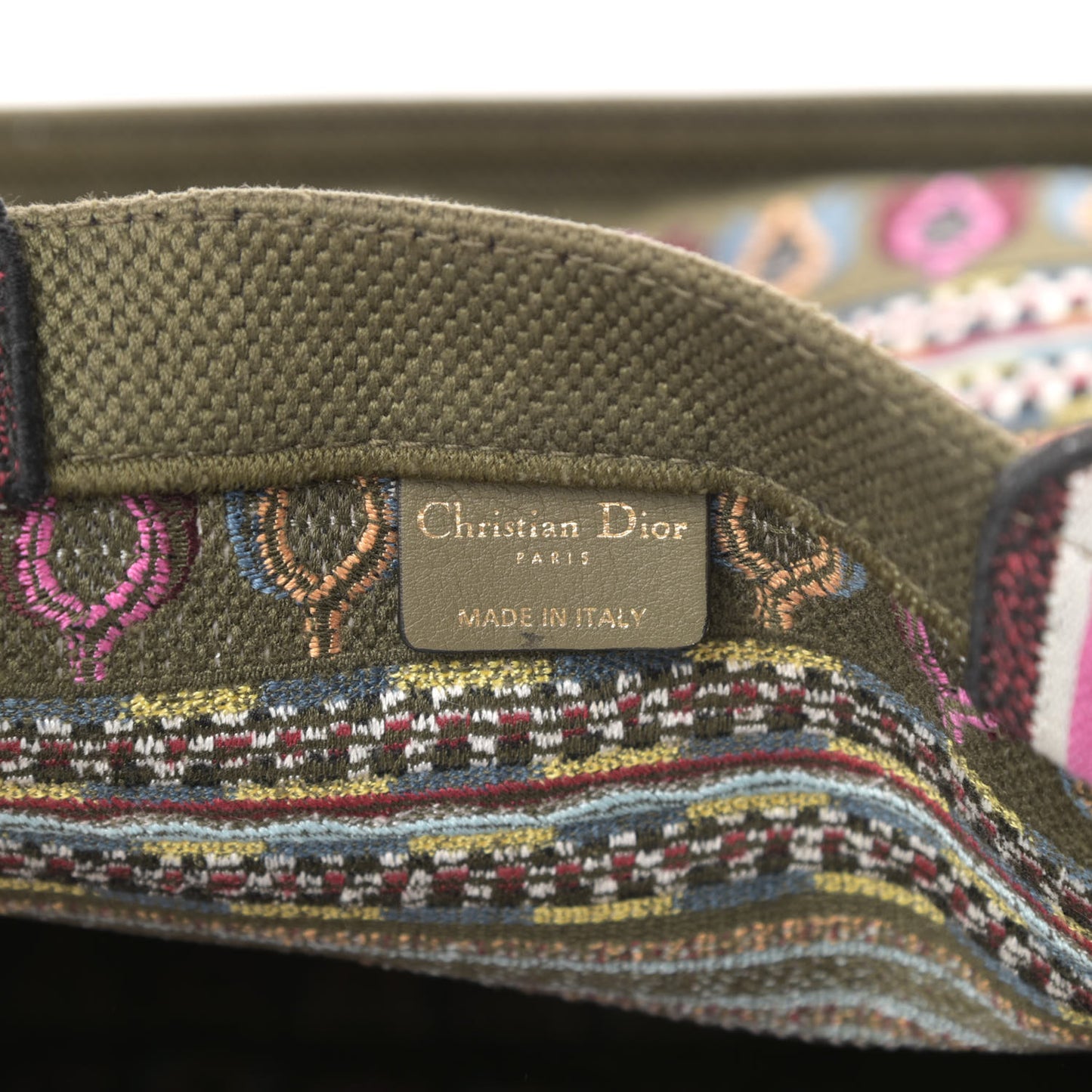 Canvas Embroidered Book Tote Olive Multicolor