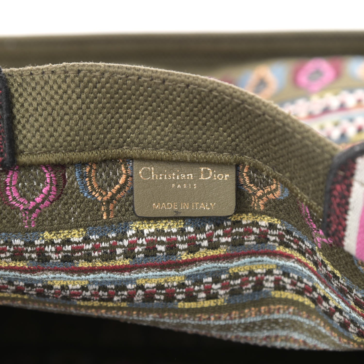 Christian Dior Canvas Embroidered Book Tote Olive Multicolor 6 of 12
