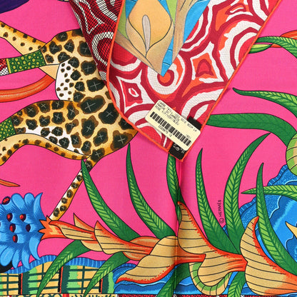 Hermes Silk La Marche Du Zambeze Scarf 90 Rose Vif Rose Vif Vert Bleu 2 of 3
