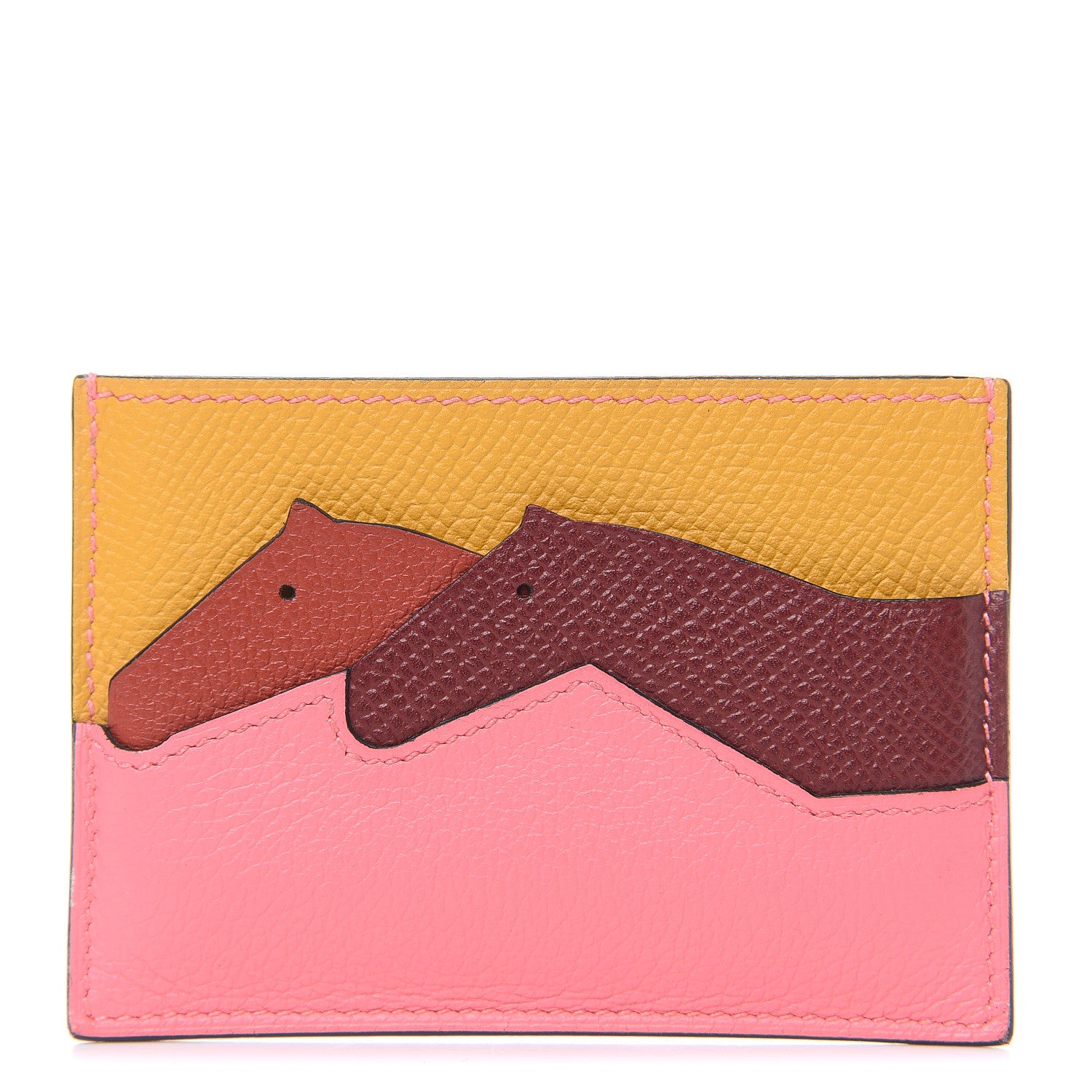 Hermes Epsom Evercolor Les Petits Chevaux Card Holder Ambre Brique Rouge H Rose Ete 1 of 7