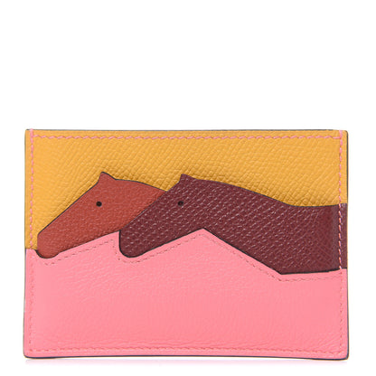 Hermes Epsom Evercolor Les Petits Chevaux Card Holder Ambre Brique Rouge H Rose Ete 1 of 7