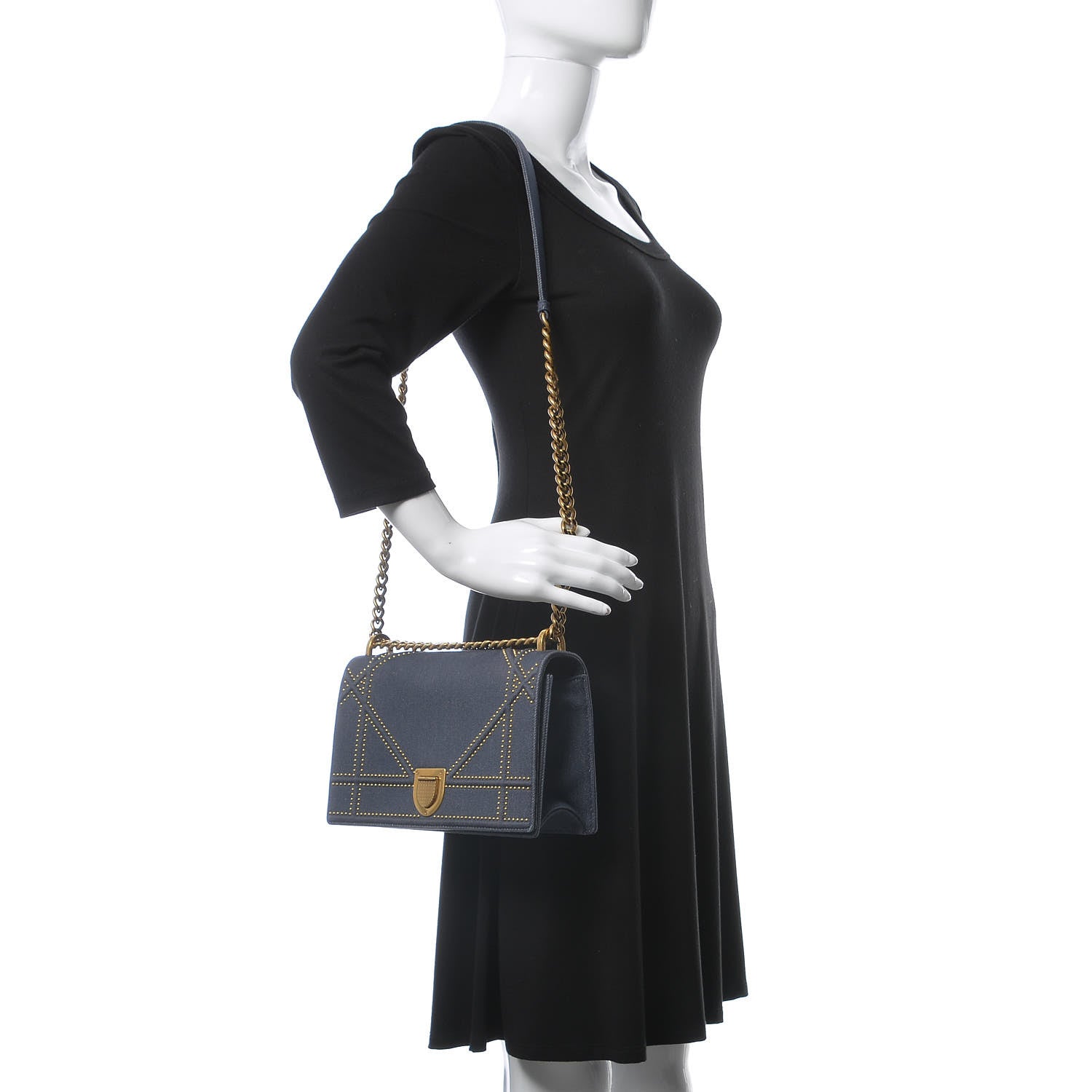 Christian Dior Denim Studded Medium Diorama Flap Bag Blue 2 of 6