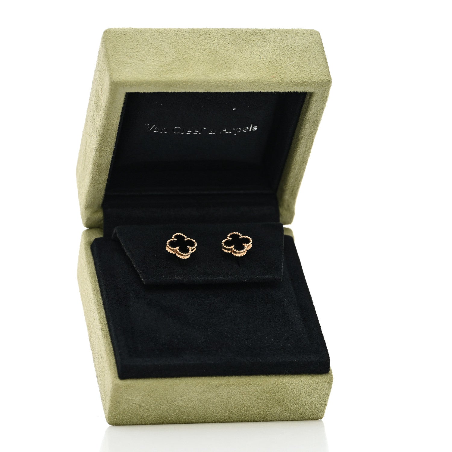 Van Cleef & Arpels 18K Yellow Gold Black Onyx Sweet Alhambra Earrings 5 of 5