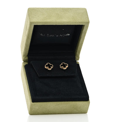 Van Cleef & Arpels 18K Yellow Gold Black Onyx Sweet Alhambra Earrings 5 of 5