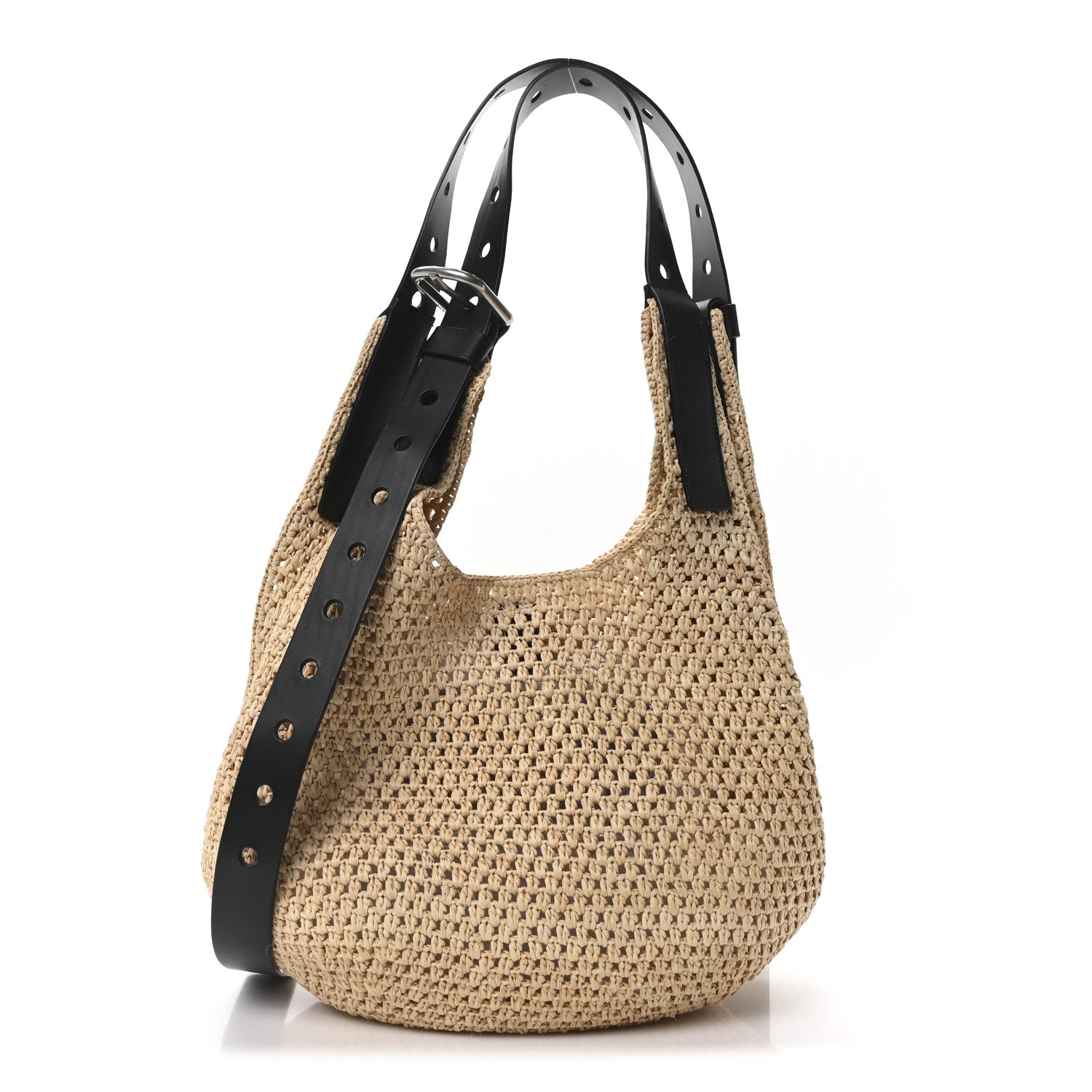 Loewe Raffia Paula’s Ibiza Punch Hole Hobo Bag Natural Black 1 of 9
