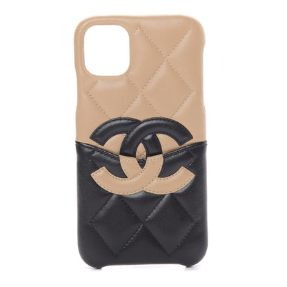 Chanel Lambskin Quilted CC iPhone XI Pro Case Beige Black 1 of 9