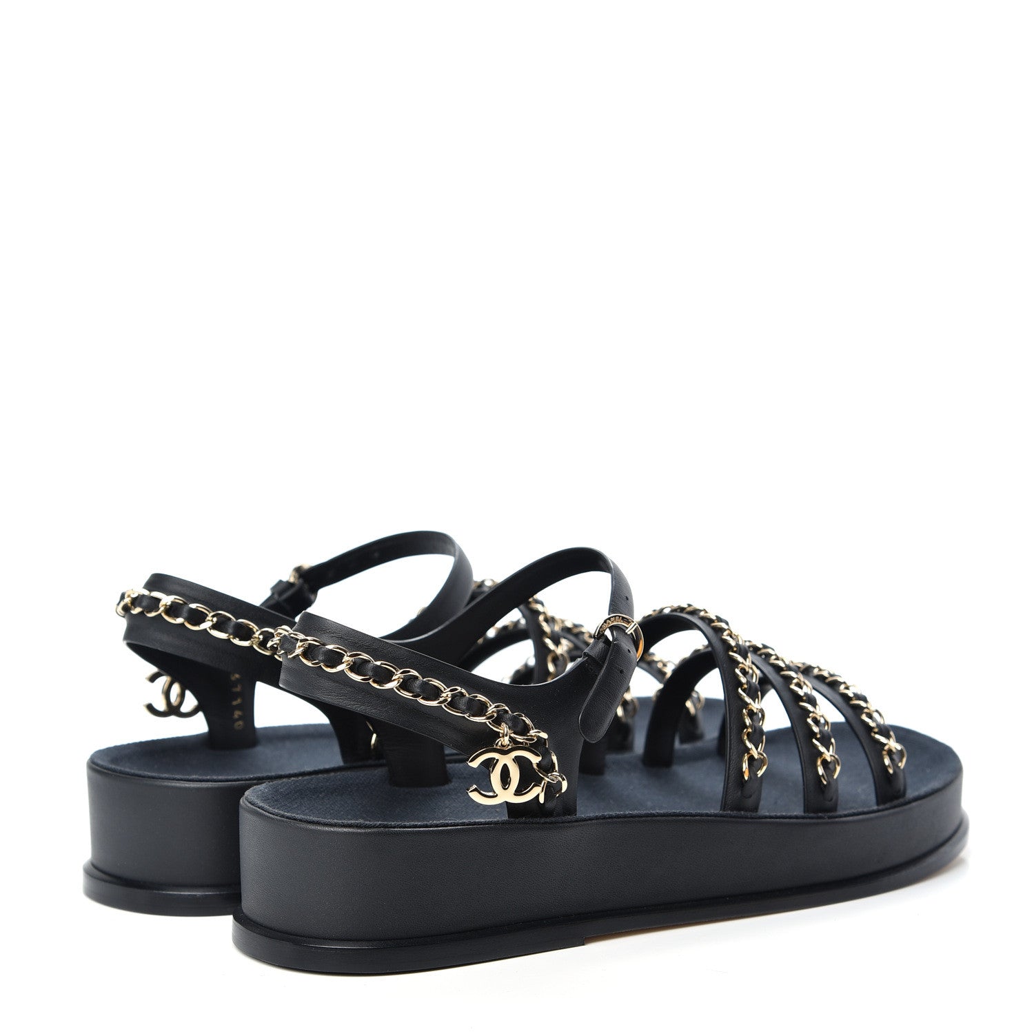 Chanel Calfskin Chain Platform Sandals 37 Navy 4 of 11