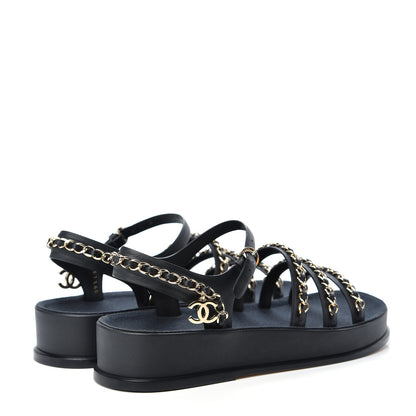 Chanel Calfskin Chain Platform Sandals 37 Navy 4 of 11