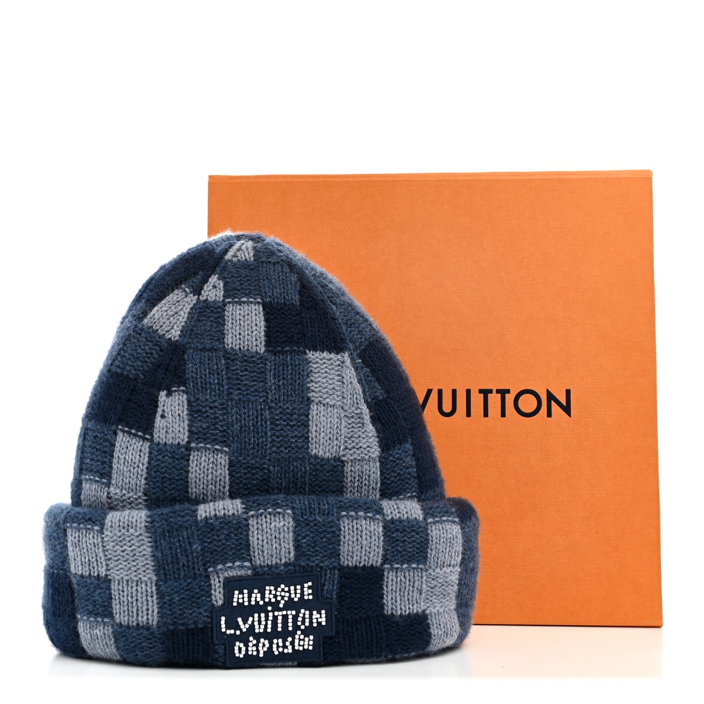 Damier Wool LV Crush Damoflage Beanie Denim Blue