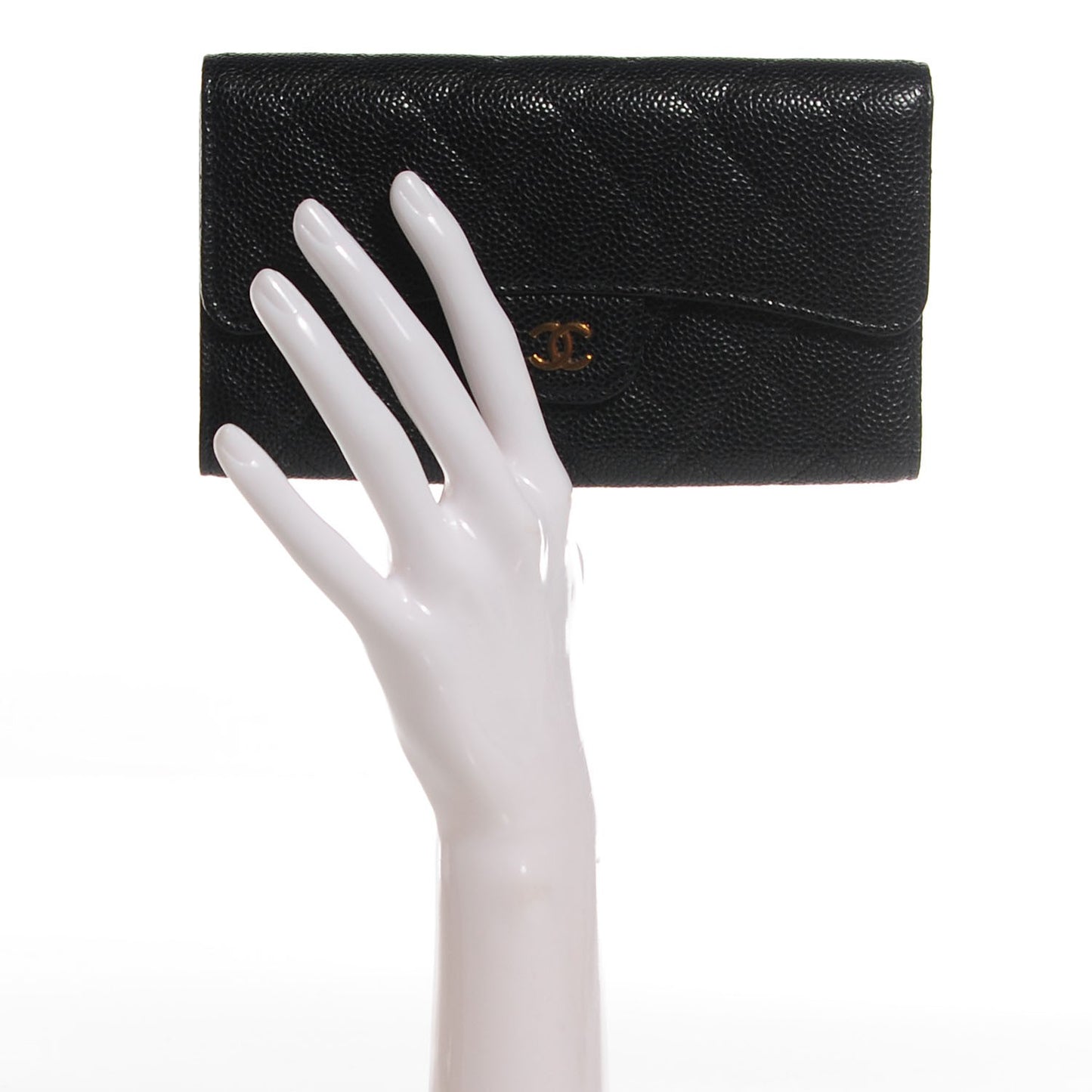 Caviar Quilted Long Flap Wallet Black