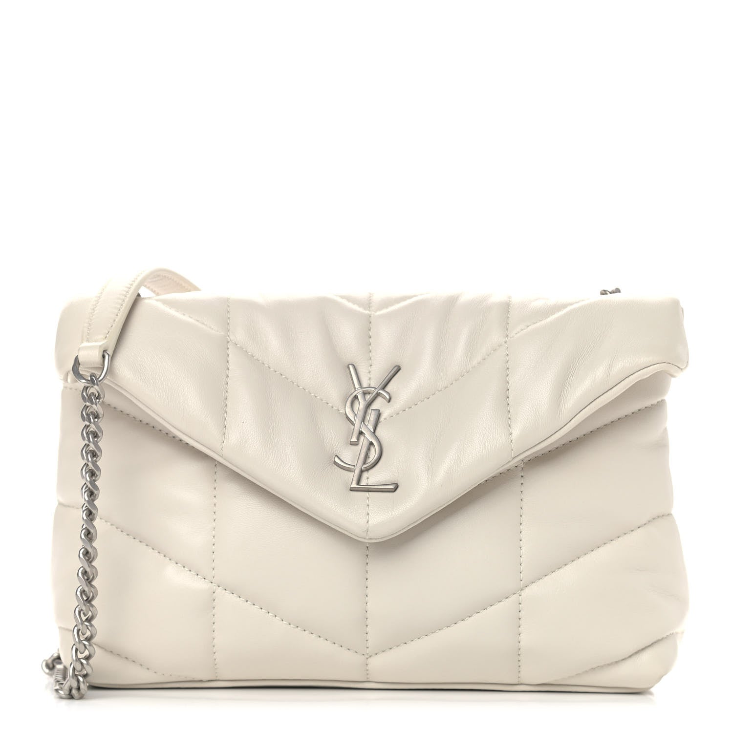 Saint Laurent Lambskin Quilted Toy Loulou Puffer Monogram Chain Satchel Crema Soft 1 of 5