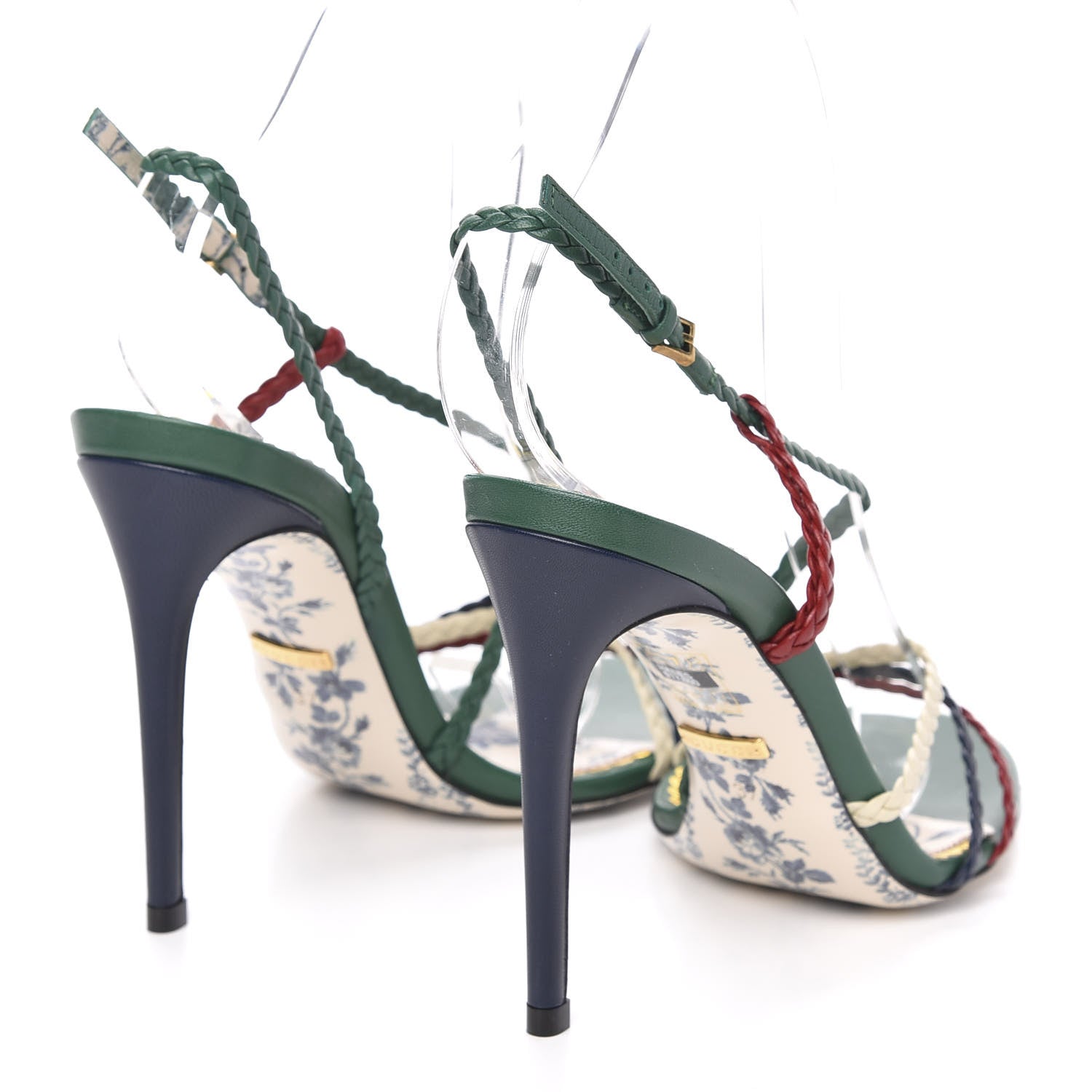Gucci Malaga Kid Braided Haines High Heel Sandals 37 Emerald 4 of 9