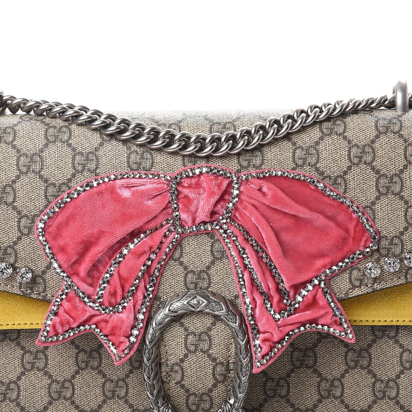 GG Supreme Monogram Crystal Bow Embroidered Medium Dionysus Shoulder Bag Yellow