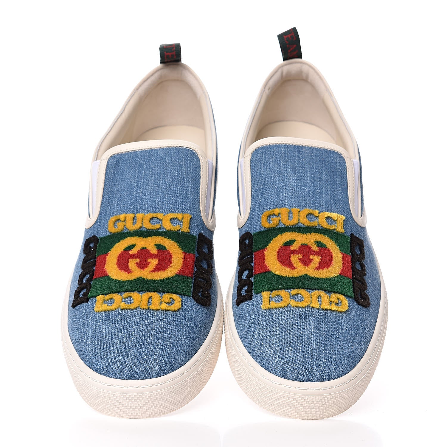 Gucci Kura Denim Logo Embroidered Mens Slip On Sneakers 11.5 Blue 3 of 10