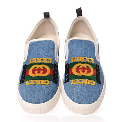 Gucci Kura Denim Logo Embroidered Mens Slip On Sneakers 11.5 Blue 3 of 10