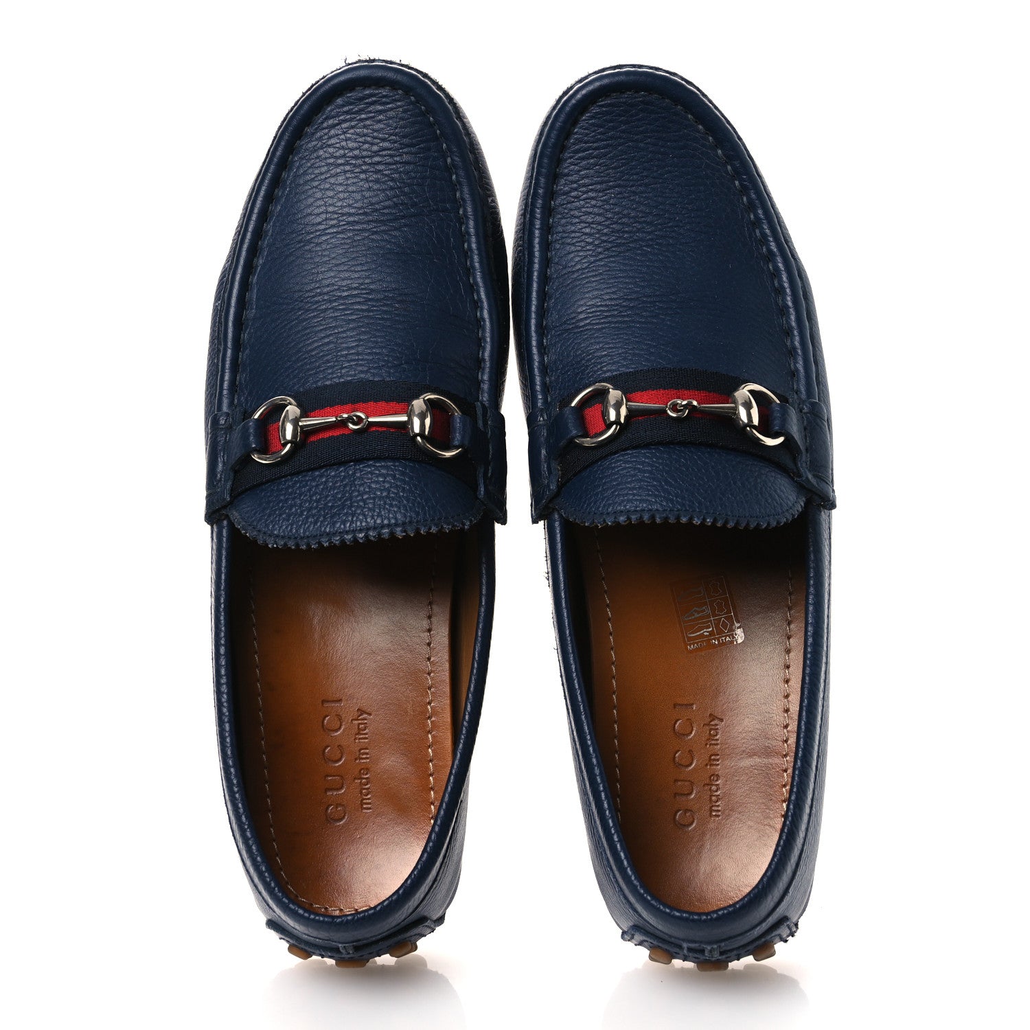 Gucci Road Calfskin Web Mens Horsebit Driver Loafers 9 Maritime 2 of 14